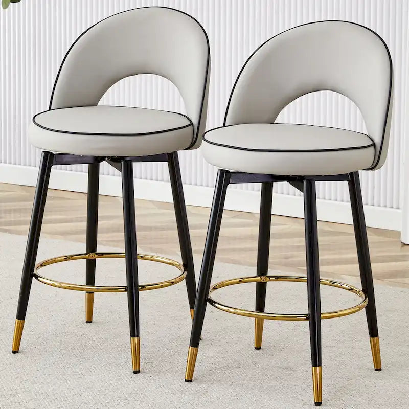 Modern Set of 2 Swivel Bar Stools with PU Cushioned Backrest Metal Legs, for Dining Room Living Room and Patio