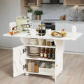 47 Wood Rolling Folding Kitchen Island with Storage Rack and Cabinet