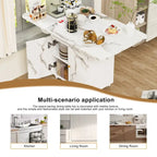 Îlot de cuisine roulant et pliant en bois 47 avec étagère de rangement et armoire