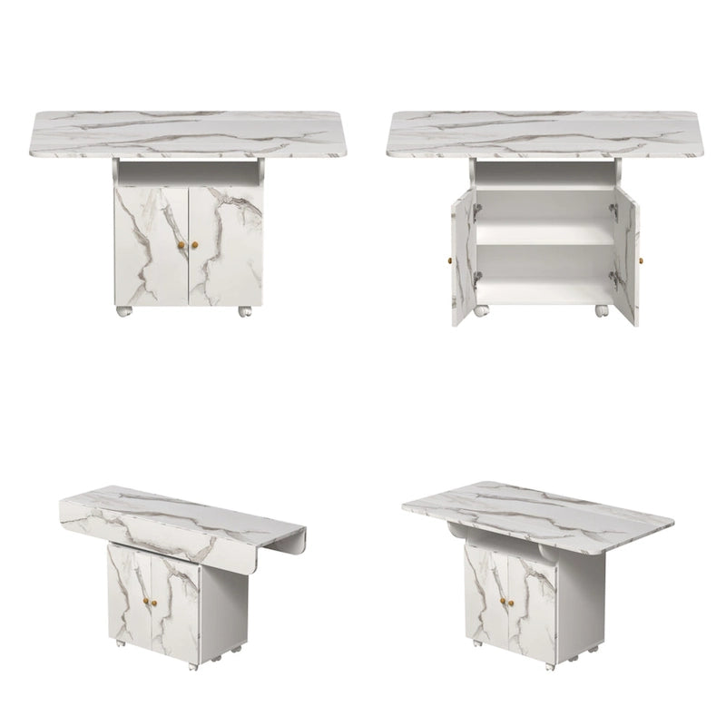 Îlot de cuisine roulant et pliant en bois 47 avec étagère de rangement et armoire