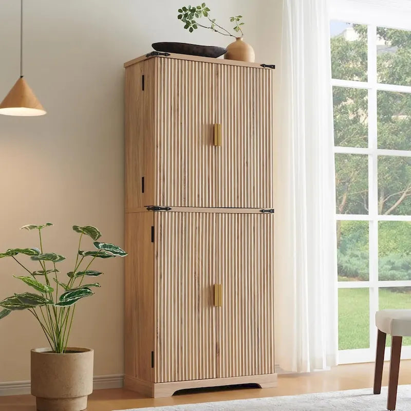 Armoire de rangement moderne de 183 cm de hauteur avec 4 portes et cannelures