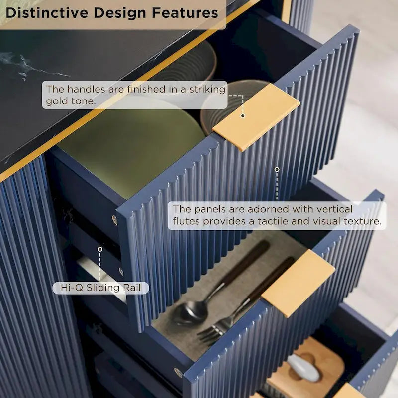 Buffet cannelé moderne 60", table de buffet, bar à café/vin