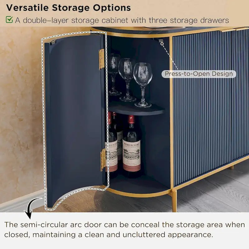 Buffet cannelé moderne 60", table de buffet, bar à café/vin