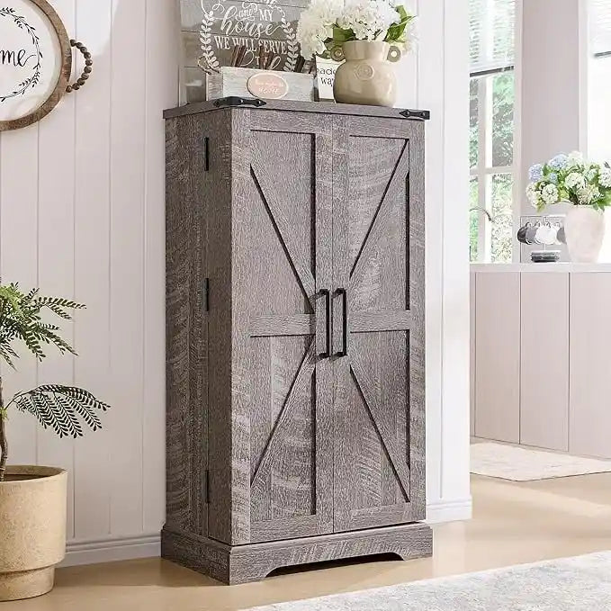 47 armoire de cuisine de ferme, buffet de rangement avec portes de grange - N/A