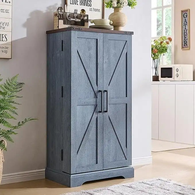 47 armoire de cuisine de ferme, buffet de rangement avec portes de grange - N/A