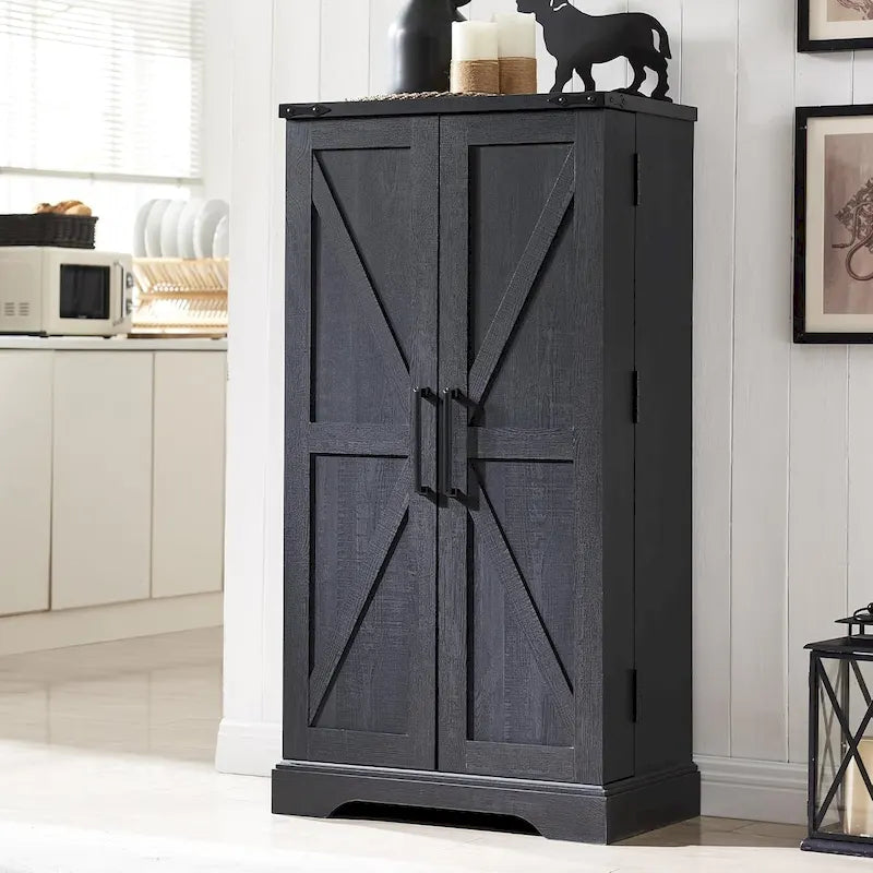 47 armoire de cuisine de ferme, buffet de rangement avec portes de grange - N/A