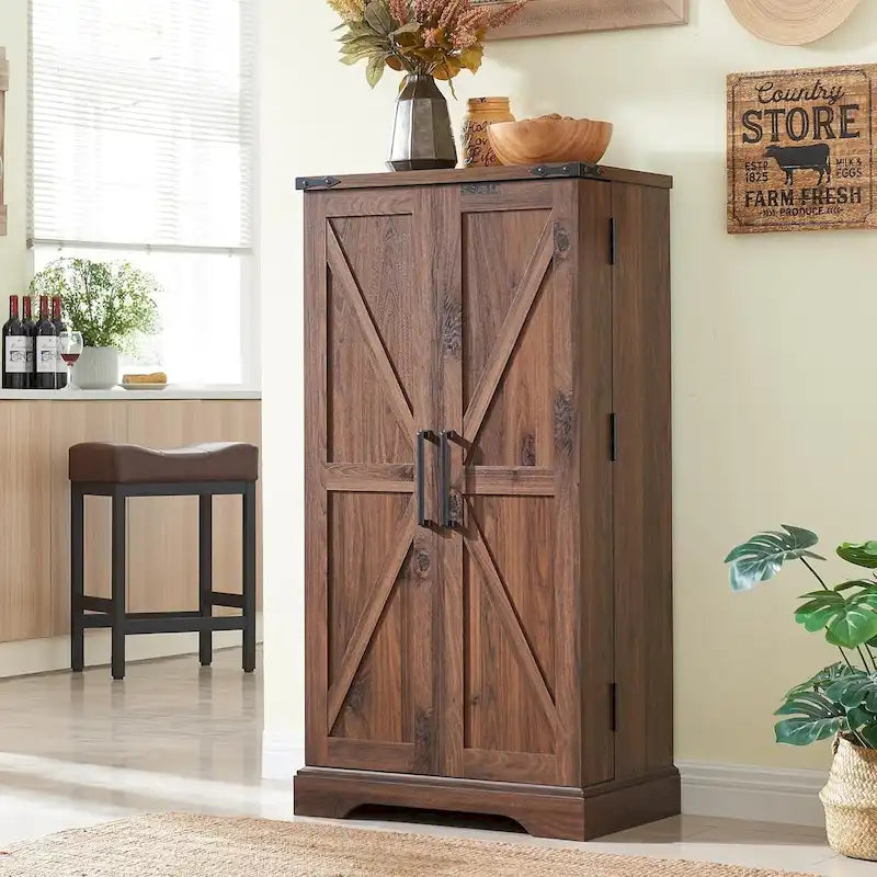 47 armoire de cuisine de ferme, buffet de rangement avec portes de grange - N/A