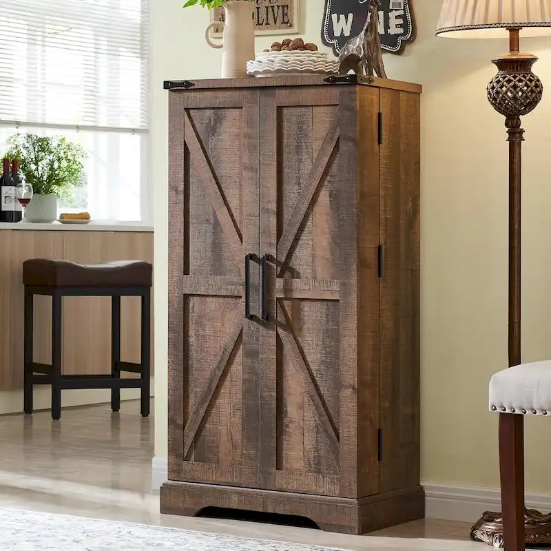 47 armoire de cuisine de ferme, buffet de rangement avec portes de grange - N/A