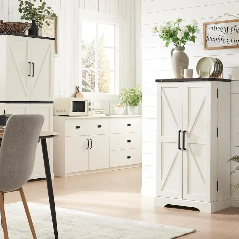 47 armoire de cuisine de ferme, buffet de rangement avec portes de grange - N/A