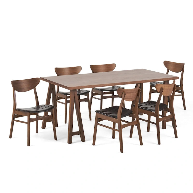 Ensemble de salle à manger 7 pièces Anise de style Mid-Century Modern avec table à piètement en A