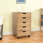Commode à 5 tiroirs, commode de rangement en bois avec roulettes, organisateur de rangement pour travaux manuels et unité de rangement de bureau avec tiroirs