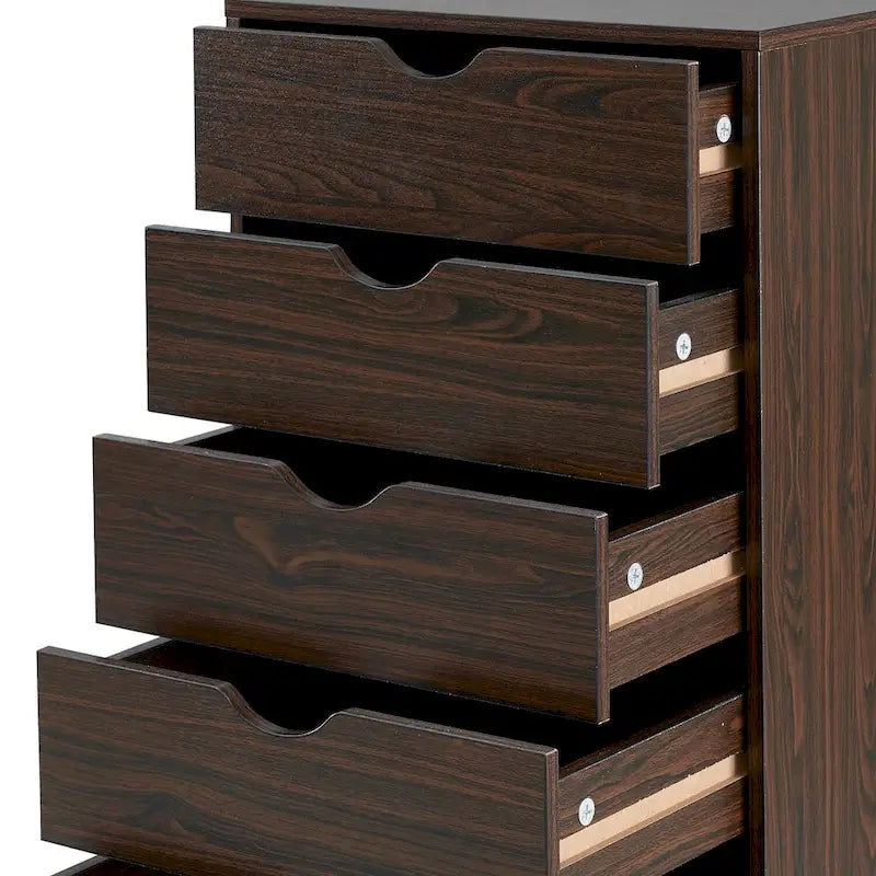 Commode à 5 tiroirs, commode de rangement en bois avec roulettes, organisateur de rangement pour travaux manuels et unité de rangement de bureau avec tiroirs