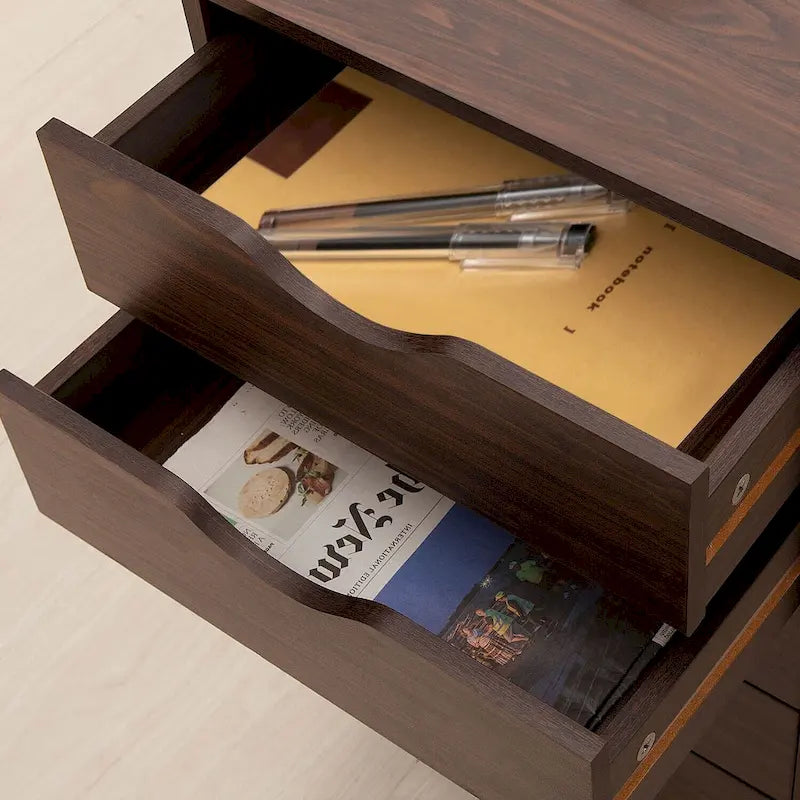 Commode à 5 tiroirs, commode de rangement en bois avec roulettes, organisateur de rangement pour travaux manuels et unité de rangement de bureau avec tiroirs