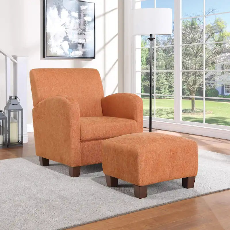 Fauteuil et pouf Aiden avec pieds espresso