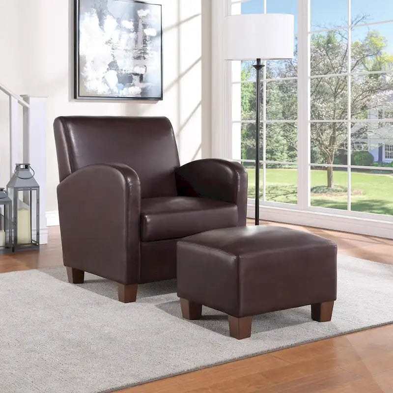 Fauteuil et pouf Aiden avec pieds espresso