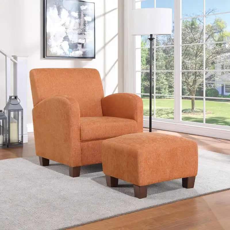 Fauteuil et pouf Aiden avec pieds espresso