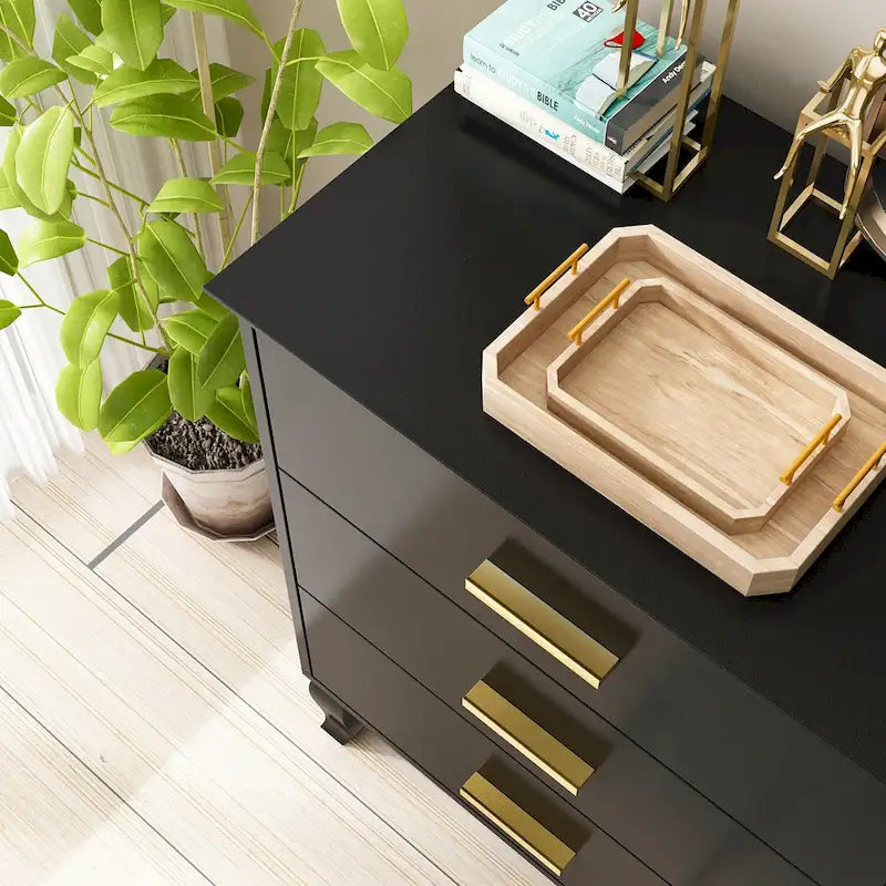 FUFU&GAGA Commode double 6 tiroirs de 47,2 po de largeur, rangement de commode laquée