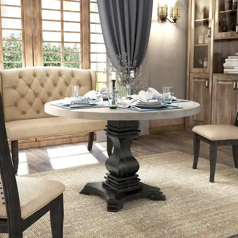 Table à manger sur pied de 48 pouces Brec Rustic White de Furniture of America