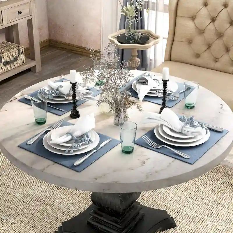 Table à manger sur pied de 48 pouces Brec Rustic White de Furniture of America