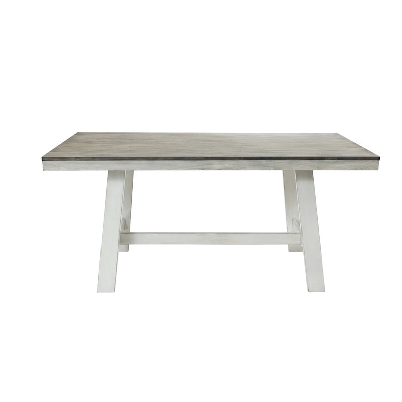 Table de salle à manger rectangulaire en bois d'hévéa et blanc vieilli de 164 cm - 74,3 cm H x 164 cm L x 90 cm P