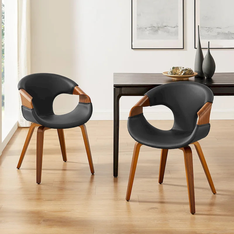 Chaise de salle à manger en similicuir et bois courbé de style moderne du milieu du siècle