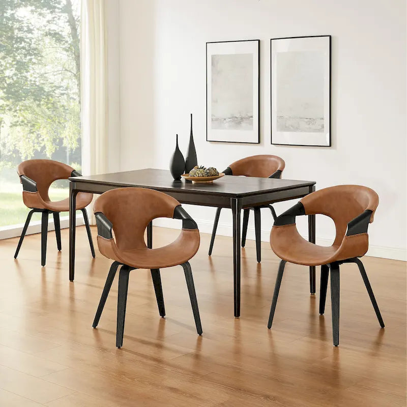 Chaise de salle à manger en similicuir et bois courbé de style moderne du milieu du siècle