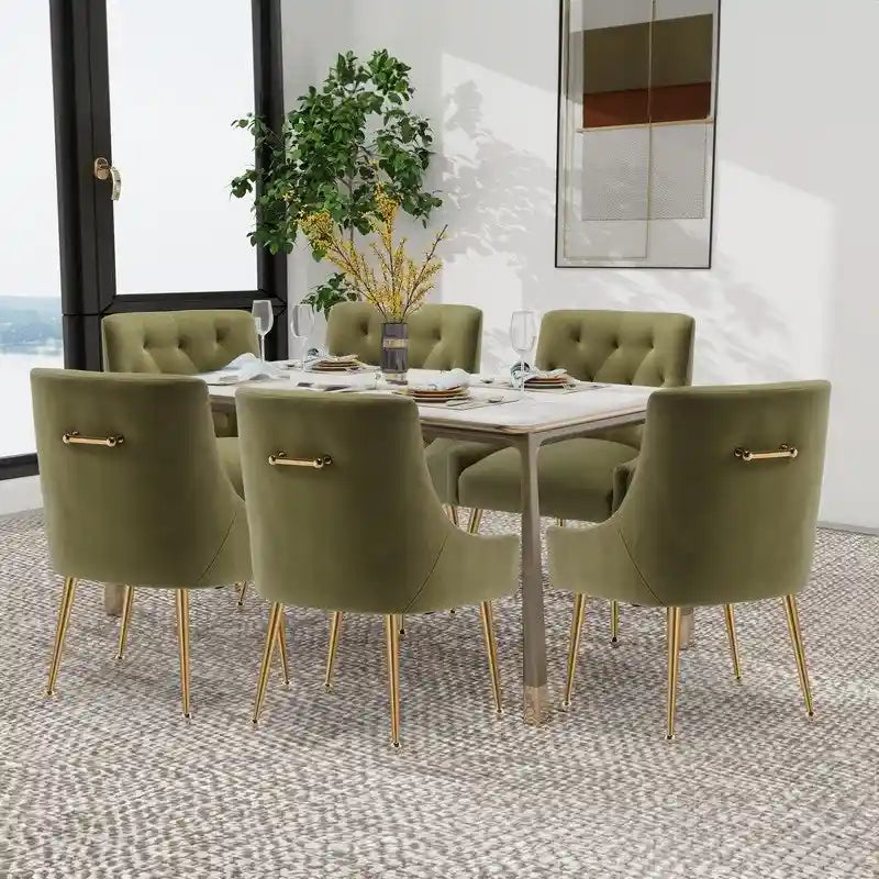 Chaises de salle à manger modernes, chaise d'appoint en velours sans accoudoirs avec dossier capitonné et poignée.