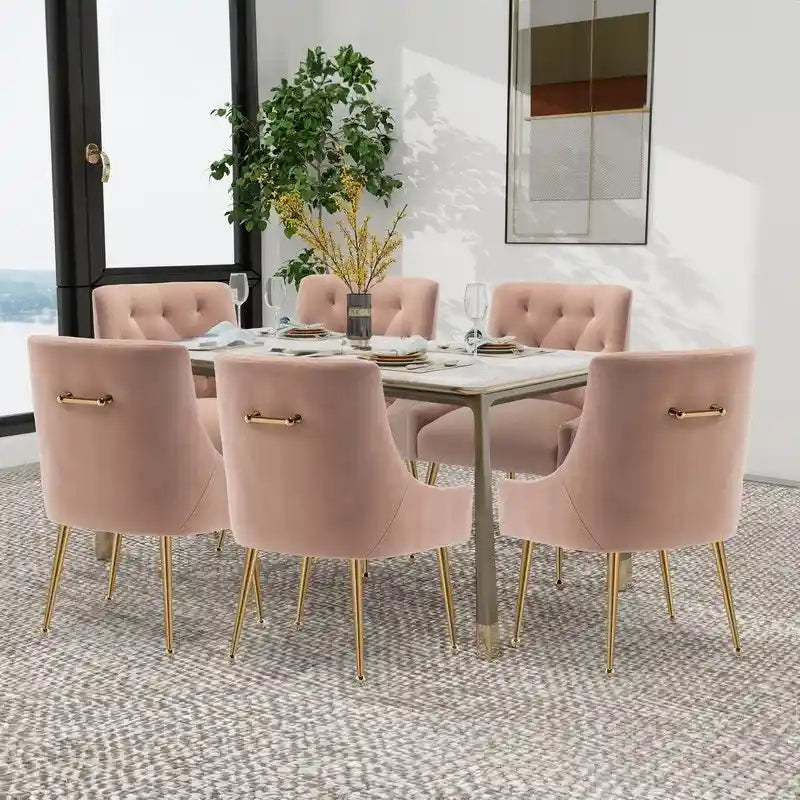 Chaises de salle à manger modernes, chaise d'appoint en velours sans accoudoirs avec dossier capitonné et poignée.