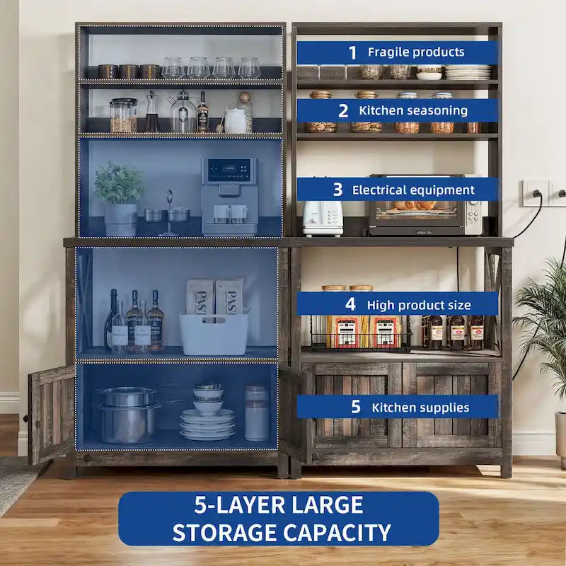 Étagère de cuisine à 5 niveaux avec étagères de rangement, support de four à micro-ondes, organisateur d'étagère de cuisine