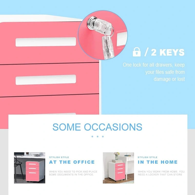 Classeur mobile/vertical à 3 tiroirs pour bureau à domicile