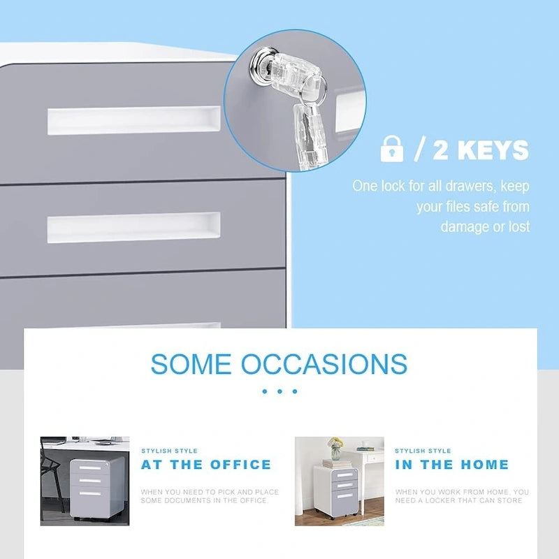 Classeur mobile/vertical à 3 tiroirs pour bureau à domicile