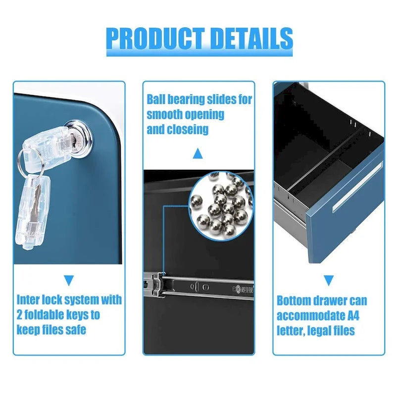 Classeur mobile/vertical à 3 tiroirs pour bureau à domicile