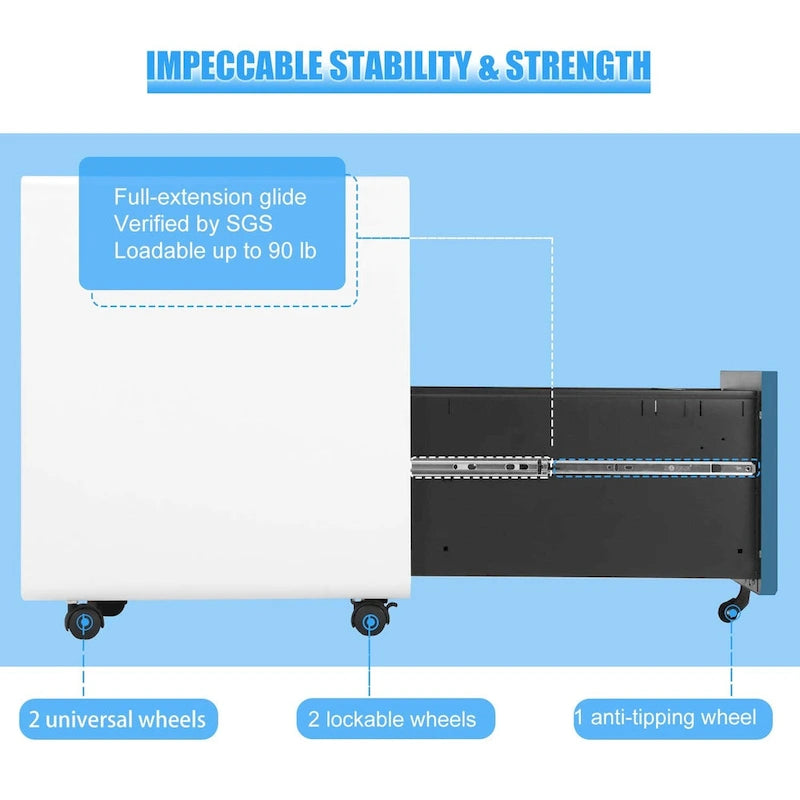 Classeur mobile/vertical à 3 tiroirs pour bureau à domicile