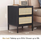 Table de chevet bohème en rotin naturel avec tiroir