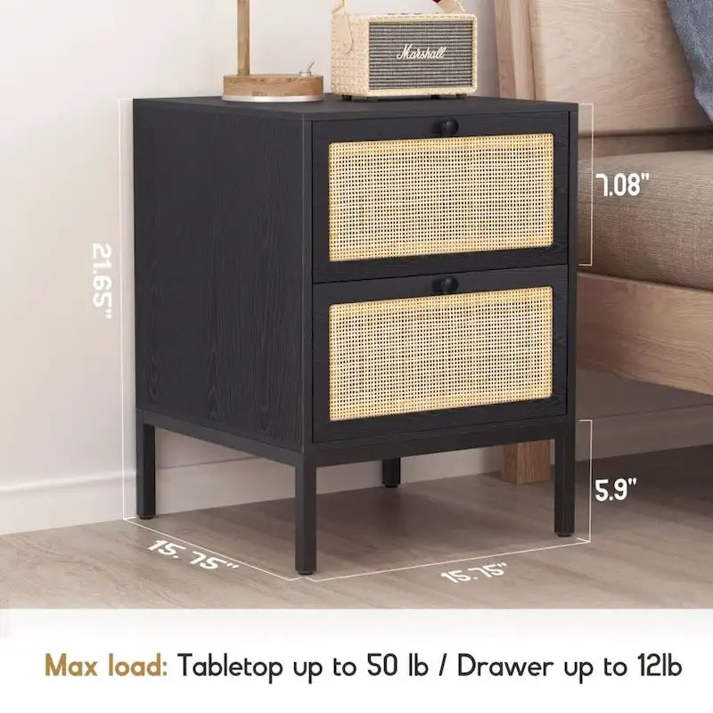 Table de chevet bohème en rotin naturel avec tiroir