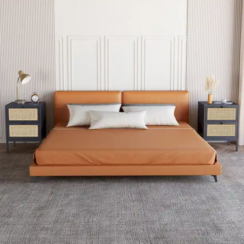 Table de chevet bohème en rotin naturel avec tiroir