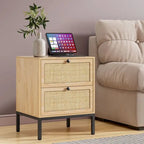 Table de chevet bohème en rotin naturel avec tiroir