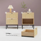 Table de chevet bohème en rotin naturel avec tiroir