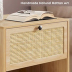 Table de chevet bohème en rotin naturel avec tiroir