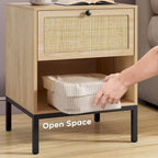 Table de chevet bohème en rotin naturel avec tiroir