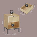 Table de chevet bohème en rotin naturel avec tiroir