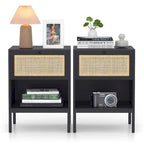 Table de chevet bohème en rotin naturel avec tiroir