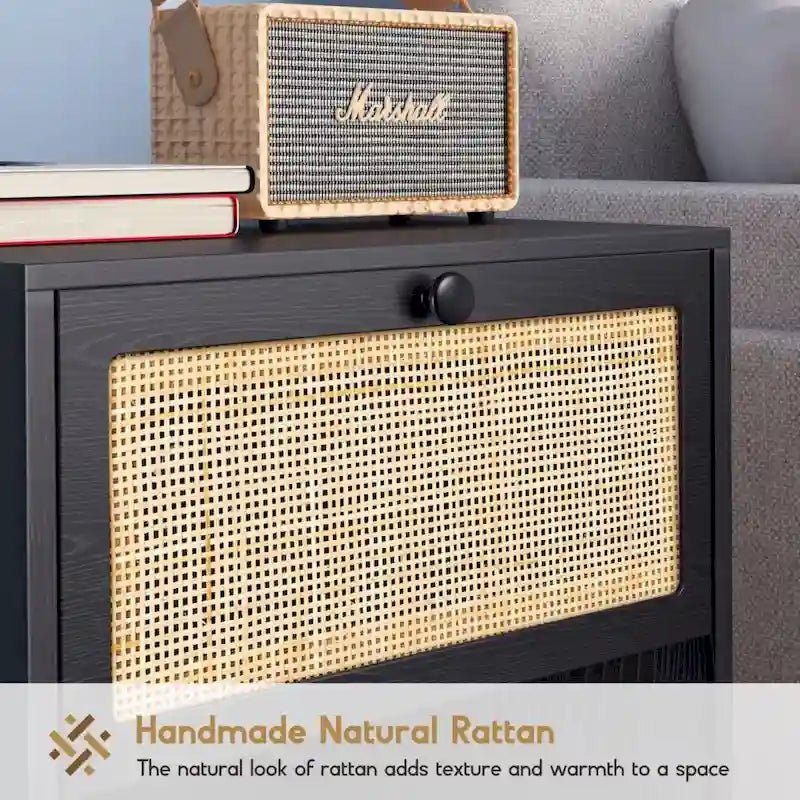 Table de chevet bohème en rotin naturel avec tiroir