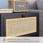 Table de chevet bohème en rotin naturel avec tiroir