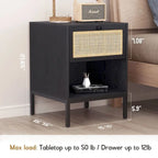 Table de chevet bohème en rotin naturel avec tiroir