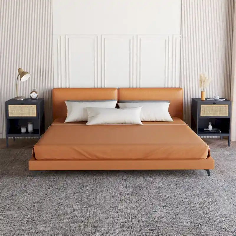 Table de chevet bohème en rotin naturel avec tiroir