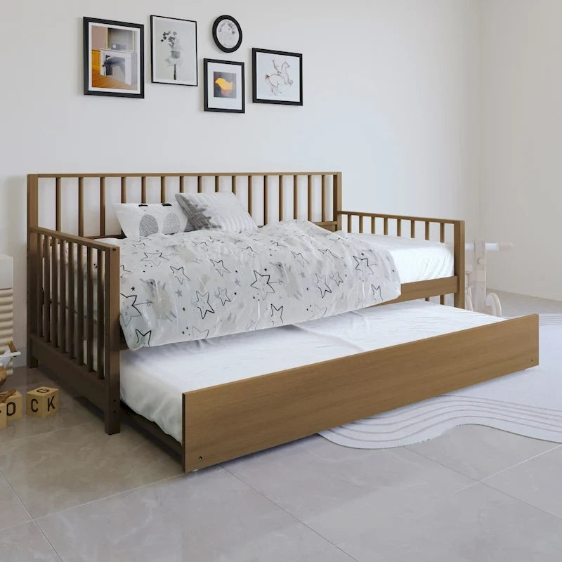 Lit de repos double en bois classique avec tiroir gigogne