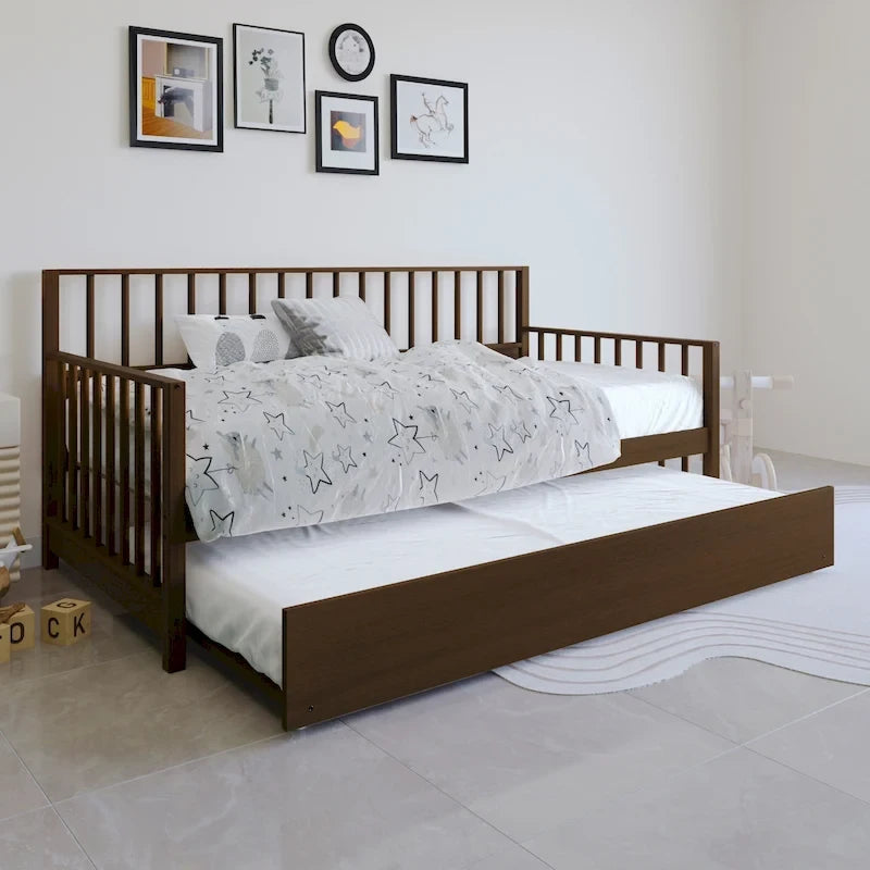 Lit de repos double en bois classique avec tiroir gigogne