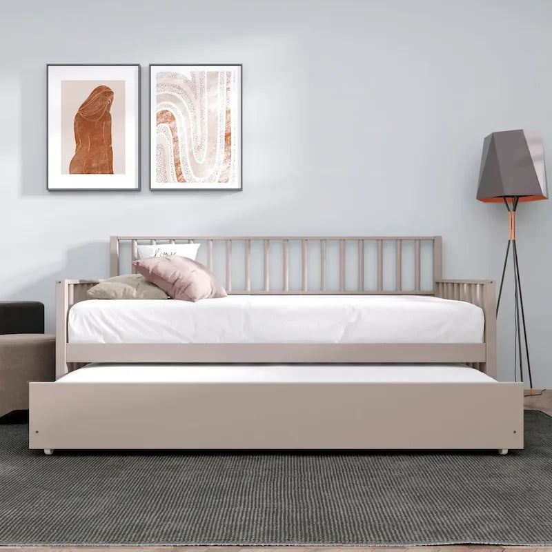 Lit de repos double en bois classique avec tiroir gigogne