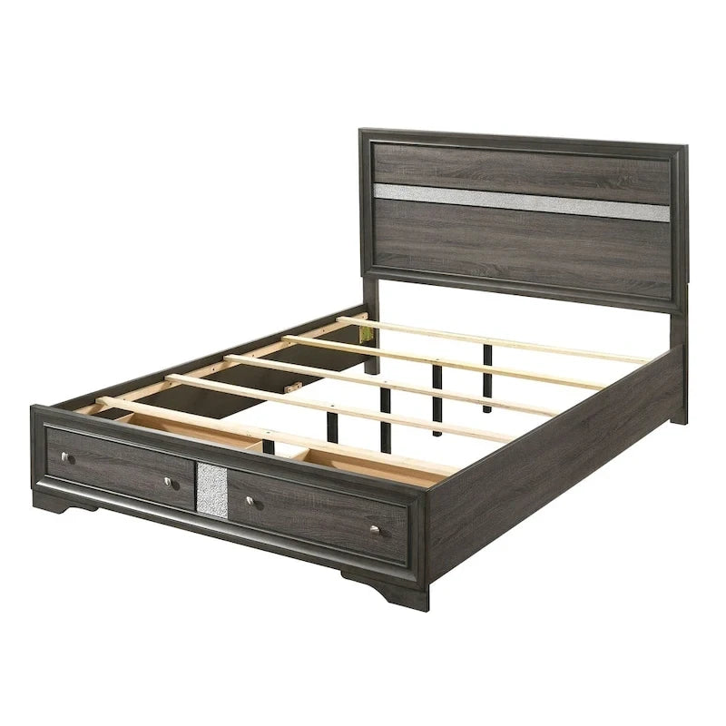 Chambre à coucher contemporaine avec plateforme de rangement en bois massif gris